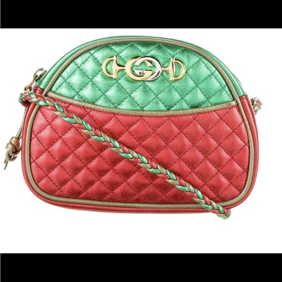 Gucci Red and Green Quilted Crossbody Bag - Picture 1 of 8